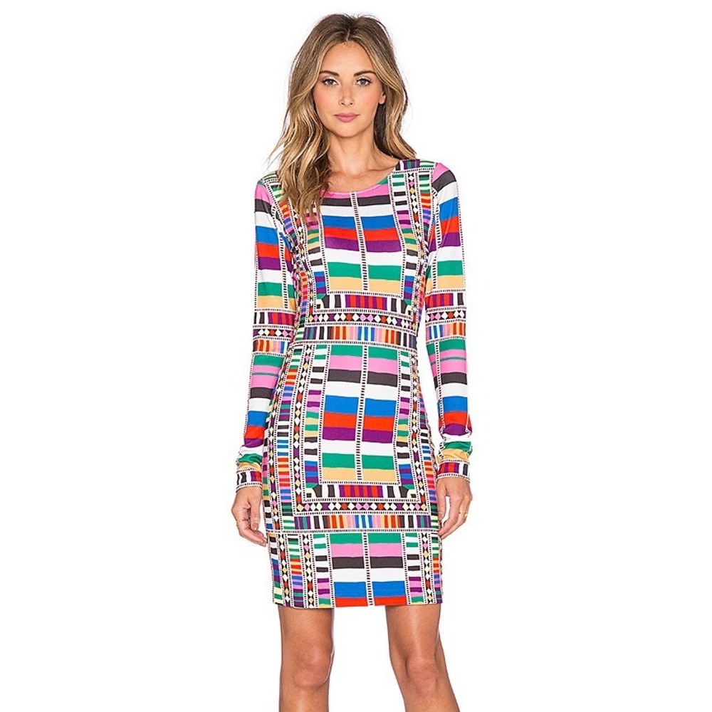 Revolve Mara Hoffman Multicolor Geometric Print Riser Rainbow Bodycon Mini Dress